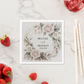 Serviette En Papier Elegant Floral Wedding Custom Names & Date Gold  (En situation)