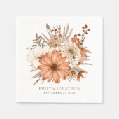 Serviette En Papier Élégant Florals d'automne Noms Date Mariage (Devant)
