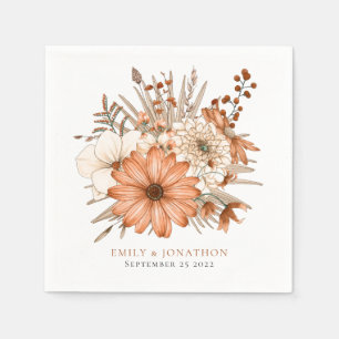 Serviette En Papier Élégant Florals d'automne Noms Date Mariage