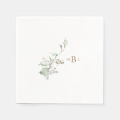 Serviette En Papier Elégant Foliage & Coton Monogram Mariage Cocktail (Devant)
