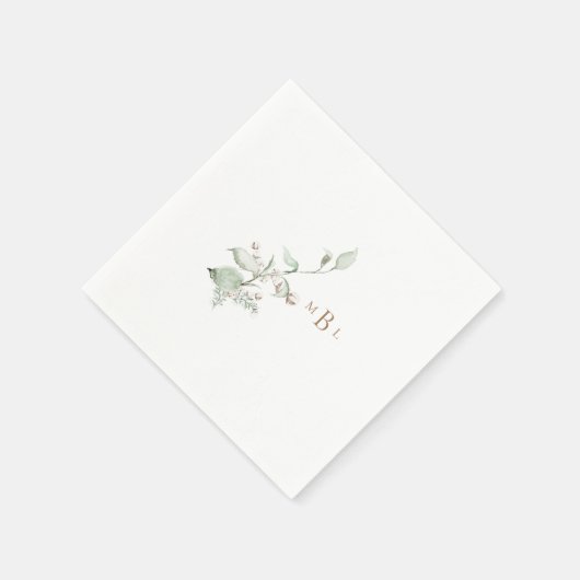 Serviette En Papier Elégant Foliage & Coton Monogram Mariage Cocktail (Coin)