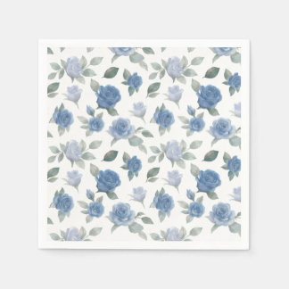 Serviette En Papier Elegant French Blue Rose Watercolor Pattern