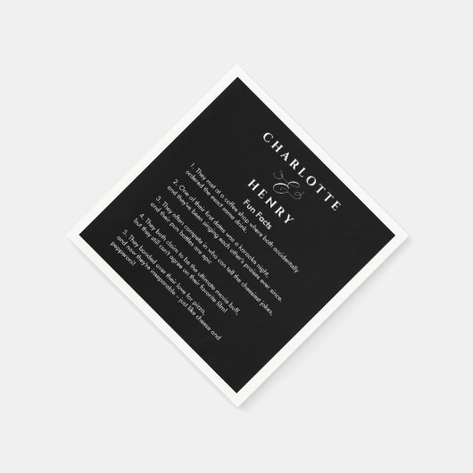 Serviette En Papier Élégant Fun Facts Mariage noir & blanc (Coin)