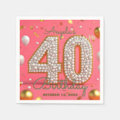 Serviette En Papier Elégant Glam Pink Gold et perles 40e anniversaire (Devant)