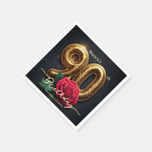 Serviette En Papier Elegant Glimmering Red Rose Gold 90th Birthday (Coin)