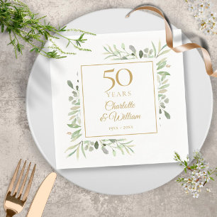 Serviette En Papier Élégant Gold 50e Anniversaire de verdure Foliage