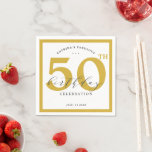 Serviette En Papier Elégant Gold 50th Birthday Party papier serviettes<br><div class="desc">Ajoutez une touche personnalisée chic à votre fête d'anniversaire. Ce design simple est doté d'une bordure en or qui encadre le grand 50ème, il est entièrement personnalisable pour s'adapter à tout âge, en plus, ce modèle a quatre lignes de texte à personnaliser. Si vous avez besoin d'aide ou d'une couleur...</div>