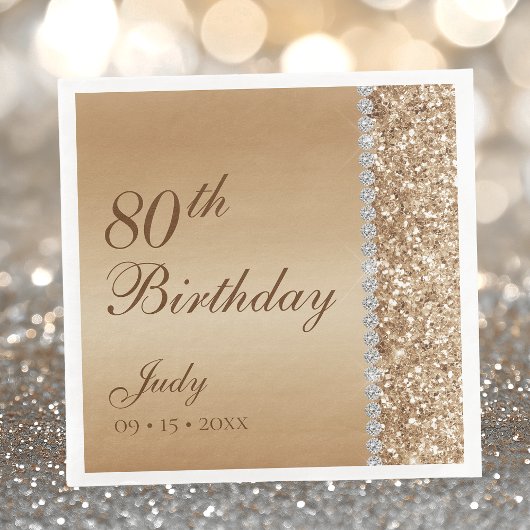 Serviette En Papier Elégant Gold 80e anniversaire