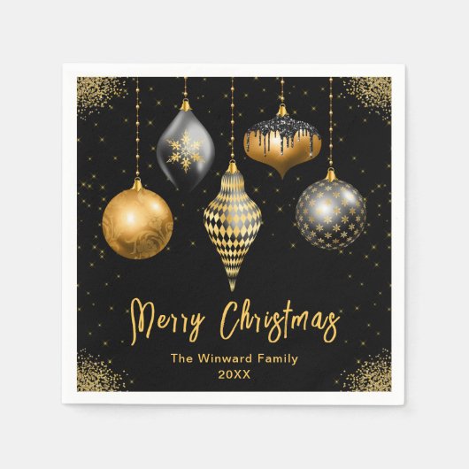 Serviette En Papier Elegant Gold and Black Ornament Christmas (Devant)