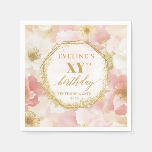 Serviette En Papier Elégant Gold Blush 80 Anniversaire serviettes Text (Devant)