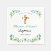 Serviette En Papier Elégant Gold Cross Boy's Blue Baptism (Devant)