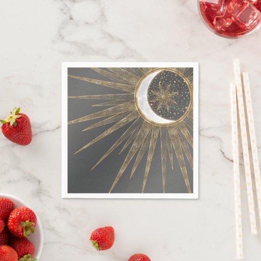 Serviette En Papier Elegant Gold Doodles Sun Moon Mandala Design (En situation)