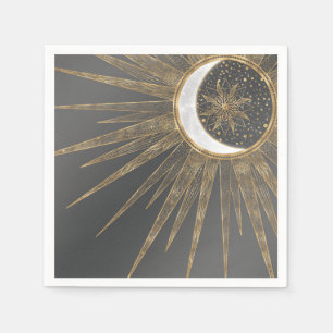 Serviette En Papier Elegant Gold Doodles Sun Moon Mandala Design
