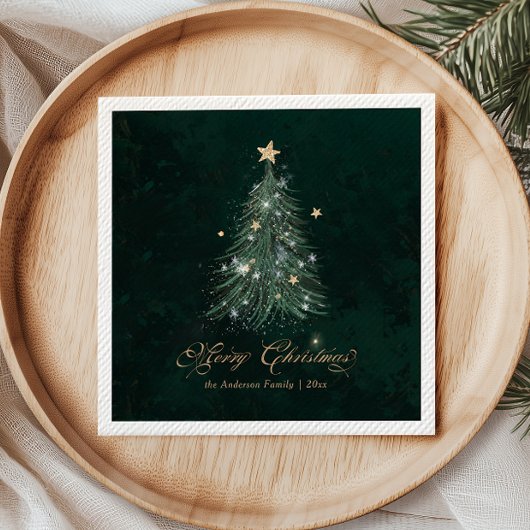 Serviette En Papier Elegant Gold Green Christmas Tree Holiday