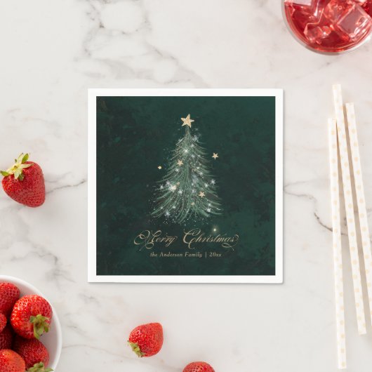 Serviette En Papier Elegant Gold Green Christmas Tree Holiday (En situation)