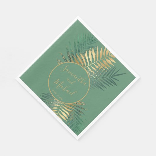 Serviette En Papier Elégant Gold Green Plante Feuille Mariage (Coin)