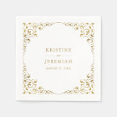 Serviette En Papier Elégant Gold Leaf Classic Nom Mariage (Devant)