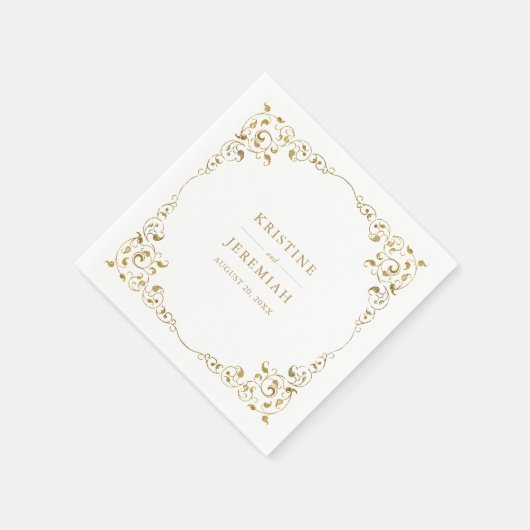 Serviette En Papier Elégant Gold Leaf Classic Nom Mariage (Coin)