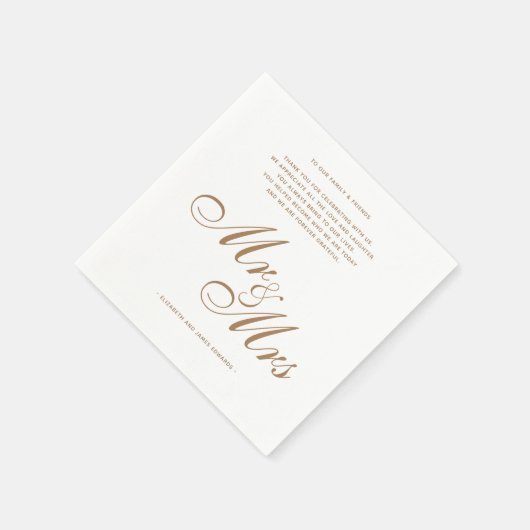 Serviette En Papier Elegant Gold M. et Mme Mariage Merci Message (Coin)
