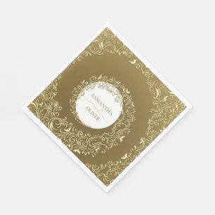 Serviette En Papier Elegant Gold Mariage damassé
