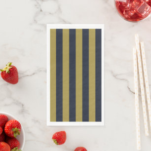 Serviette En Papier Elégant Gold & Navy Blue Vertical Stripes