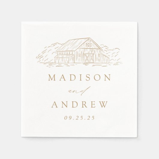Serviette En Papier Élégant Gold Rustic Grange Mariage personnalisé (Devant)