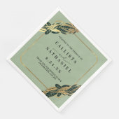 Serviette En Papier Elégant Gold Sage Vert verdure Feuille Mariage (Coin)