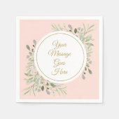 Serviette En Papier Élégant Gold Script Blush Pink Greenery (Devant)