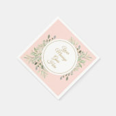 Serviette En Papier Élégant Gold Script Blush Pink Greenery (Coin)