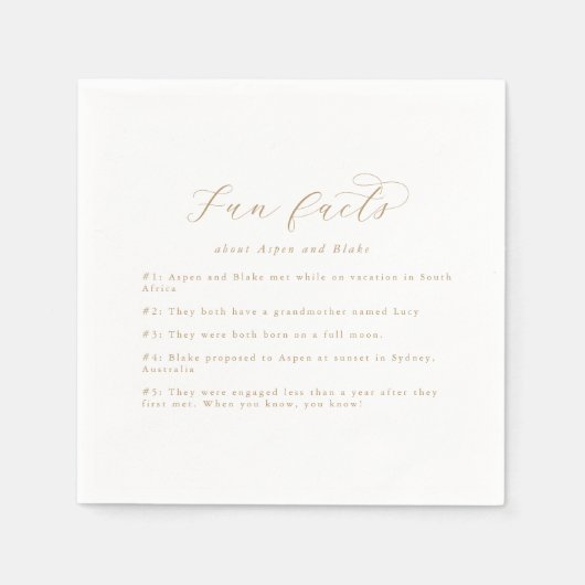 Serviette En Papier Élégant Gold Script Fun Facts Mariage Napkins (Devant)
