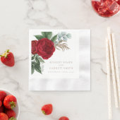 Serviette En Papier Élégant Gold Script Mariage Floral rouge (En situation)