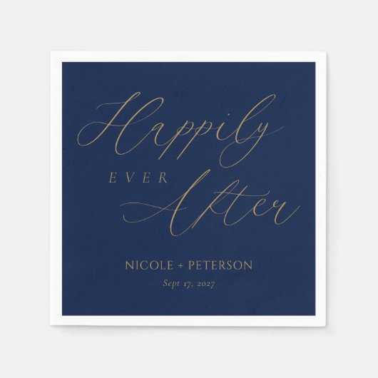 Serviette En Papier Élégant Gold Script Marine Blue Mariage Napkins (Devant)