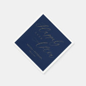 Serviette En Papier Élégant Gold Script Marine Blue Mariage Napkins (Coin)