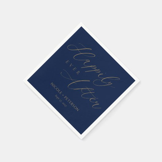 Serviette En Papier Élégant Gold Script Marine Blue Mariage Napkins (Coin)