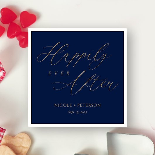 Serviette En Papier Élégant Gold Script Marine Blue Mariage Napkins