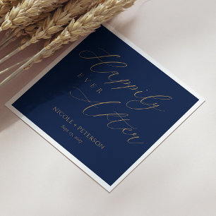 Serviette En Papier Élégant Gold Script Marine Blue Mariage Napkins