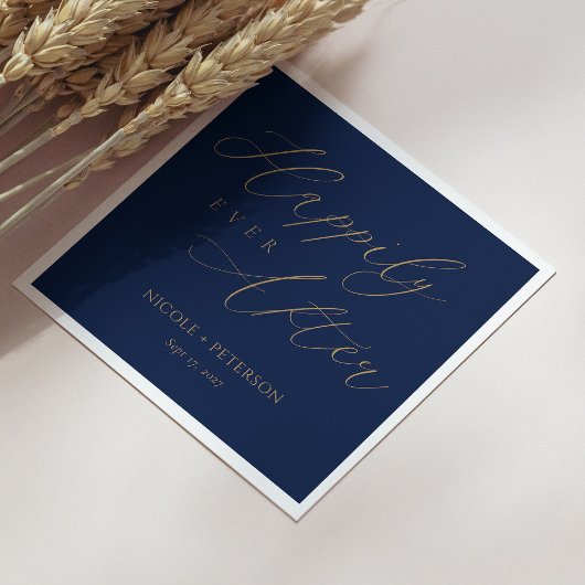 Serviette En Papier Élégant Gold Script Marine Blue Mariage Napkins