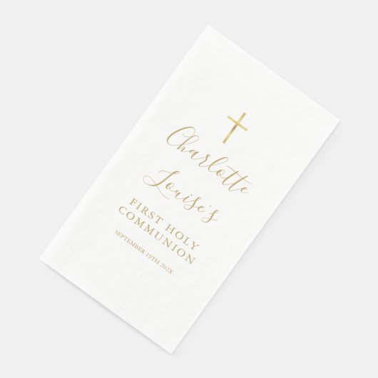 Serviette En Papier Élégant Gold Script Première Sainte Communion (Coin)
