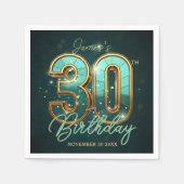 Serviette En Papier Elegant Gold Teal 3D Typography 30th Birthday (Devant)