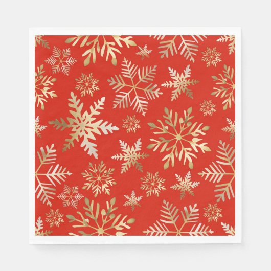 Serviette En Papier Élégant Golden Snowflakes Lava Red Christmas (Devant)