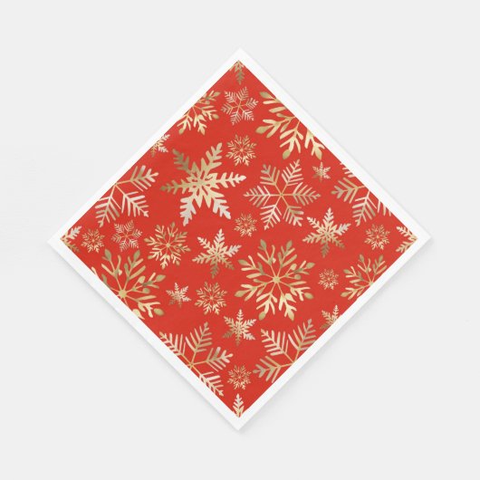 Serviette En Papier Élégant Golden Snowflakes Lava Red Christmas (Coin)