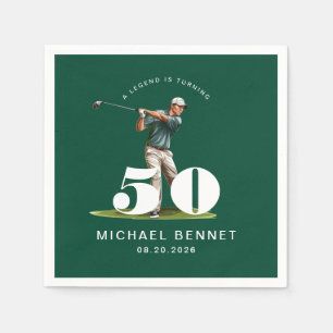 Serviette En Papier Elegant Golfeur Vert 50e Anniversaire