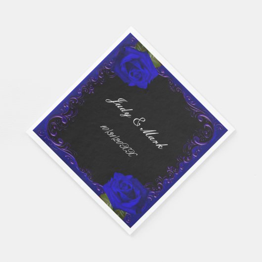 Serviette En Papier Élégant Goth Bleu Rose Papier serviettes (Coin)