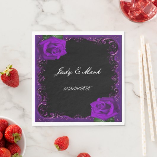 Serviette En Papier Élégant Goth Purple Rose Papier serviettes (En situation)