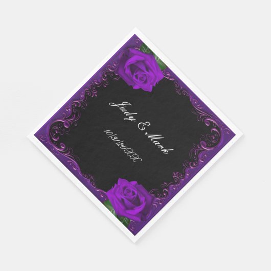 Serviette En Papier Élégant Goth Purple Rose Papier serviettes (Coin)