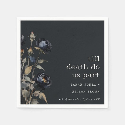 Serviette En Papier Elégant gothique noir Rose noir Mariage (Devant)