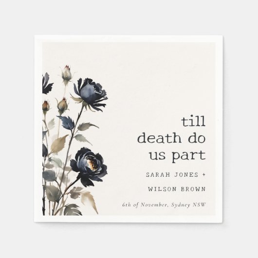 Serviette En Papier Elégant gothique noir Rose noir Mariage (Devant)