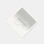 Serviette En Papier Élégant Gradient Gris Personnalisable Monogramme (Coin)