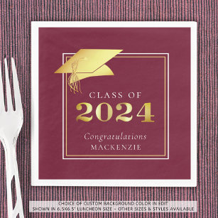 Serviette En Papier Elegant Graduation 2023 Maroon Gold Personalized N
