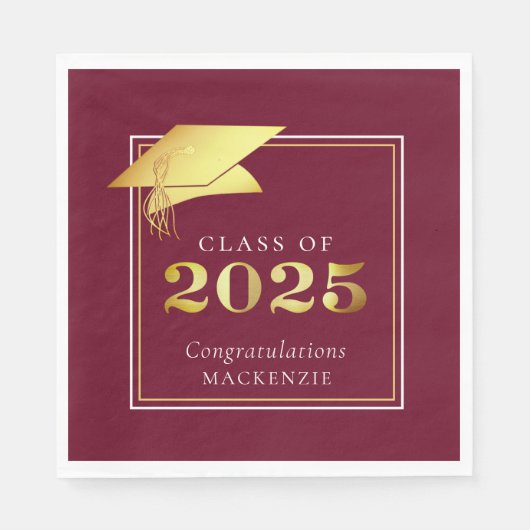 Serviette En Papier Élégant Graduation 2023 Maroon Gold Personnalisé N (Devant)